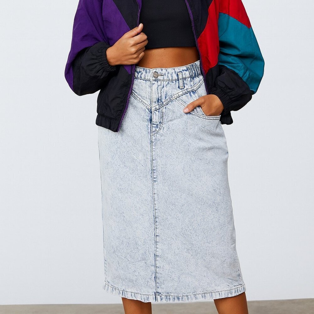 Jordache Vintage 1980s Acid WashLong Jean Denim Skirt Size 14
